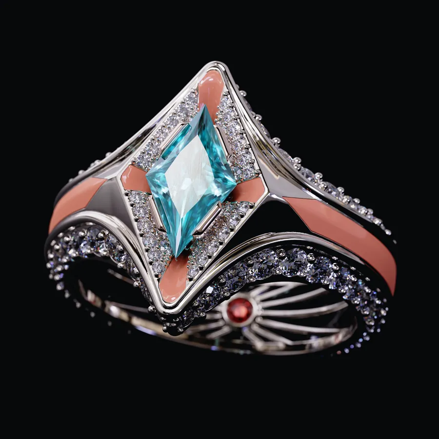 A one-of-one CryptoJeweler fine jewelry piece in platinum with colored stones