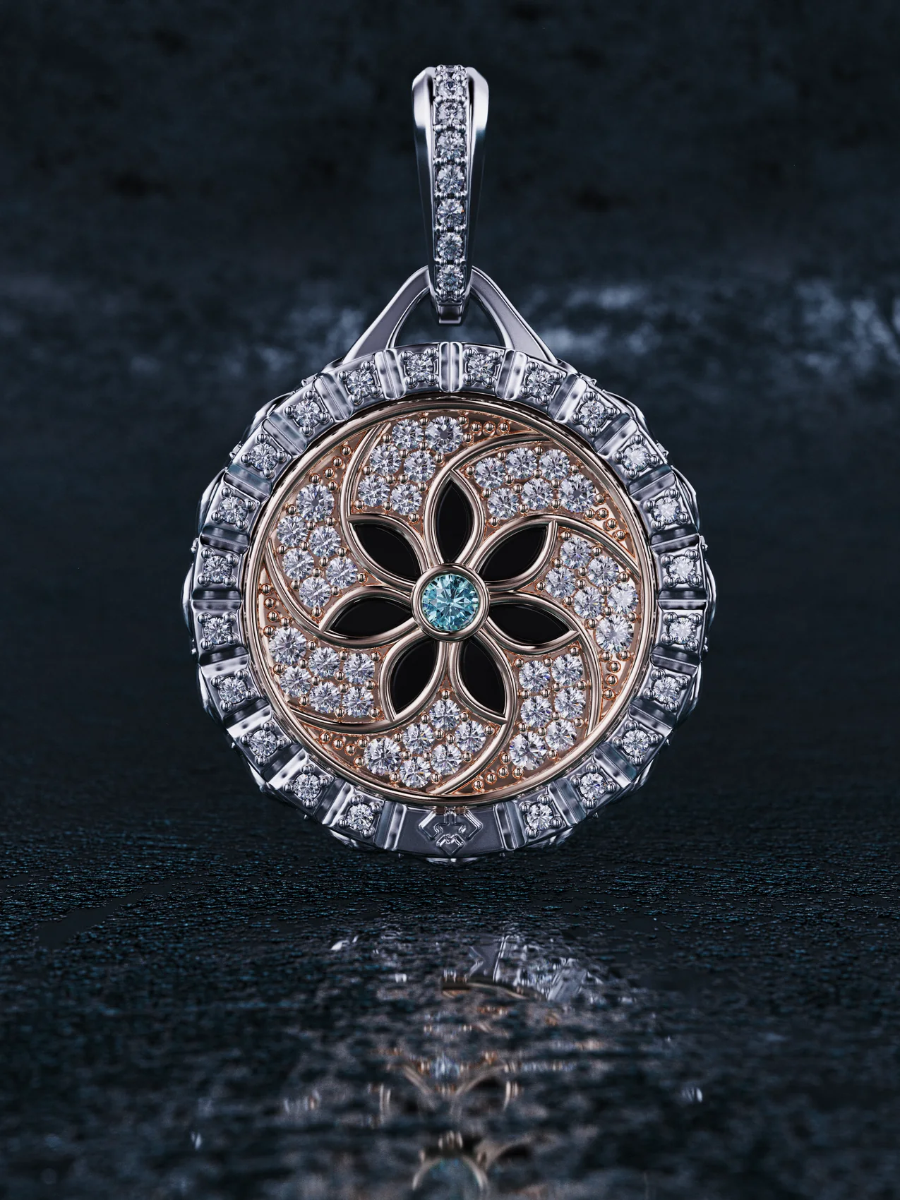 A rose gold floral M3MORIES pendant